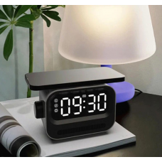 Тонколонка с безжично зарядно, часовник, будилник и USB плеър с LED индикатор PCW-15 Тонколонка с безжично зарядно, часовник, будилник и USB плеър с LED индикатор PCW-15