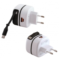 Зарядно бързо с кабел (Type-C) и два USB порта Type-C и USB-A TA-06 Зарядно бързо с кабел (Type-C) и два USB порта Type-C и USB-A TA-06